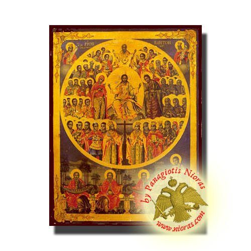 Holy Wooden Icon of All Saints Divine Chorus Classic Style